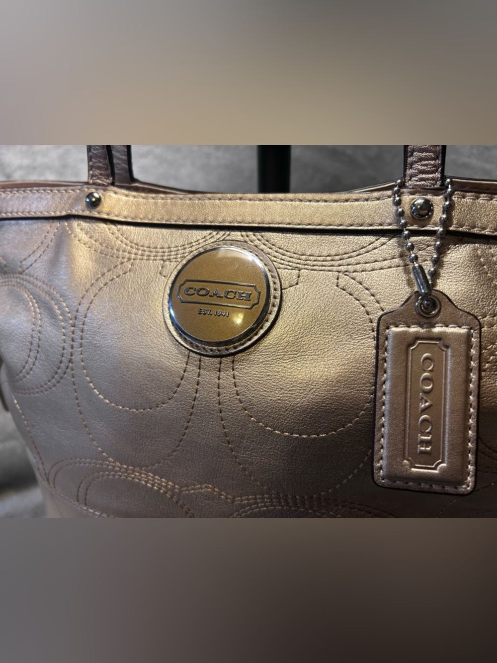 Coach Signature C Gold Metallic Tote - Picture 4 of 10